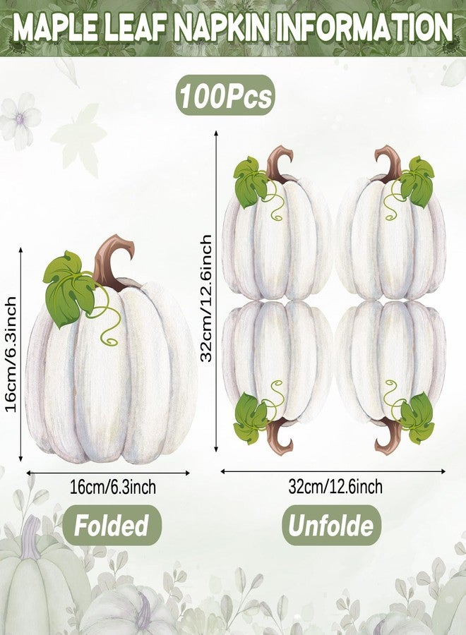 مارسبارك مناديل ورقية من مارسبارك، 100 قطعة، بنقشة اليقطين، مثالية لعيد الشكر، ولتزيين موائد الضيوف في موسم الحصاد والهالوين، ولحفلات الغداء والعشاء، ولتزيين الطاولات (أبيض). - Image 3
